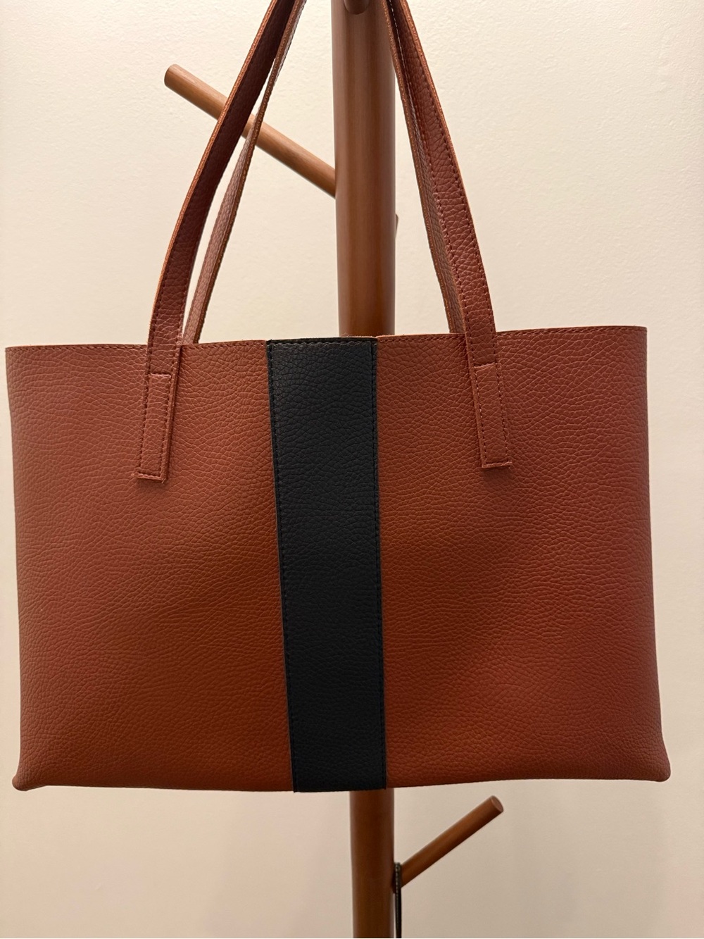 Vince Camuto Classic Brown Tote with Black Center Stripe
